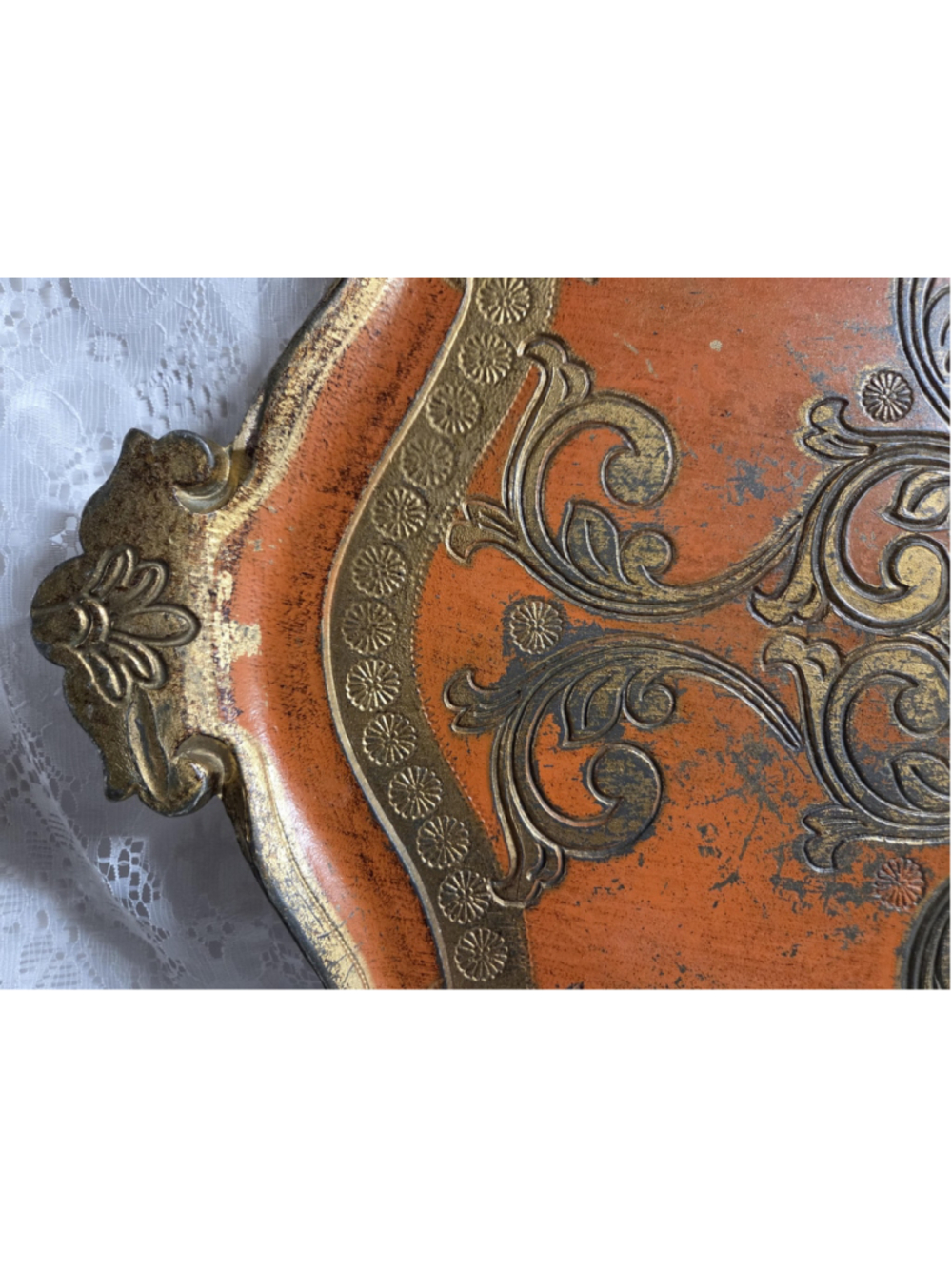 Vintage Italian Florentine Tray – Large Orange & Gold Baroque Serving Tray - Picture 4 of 9
